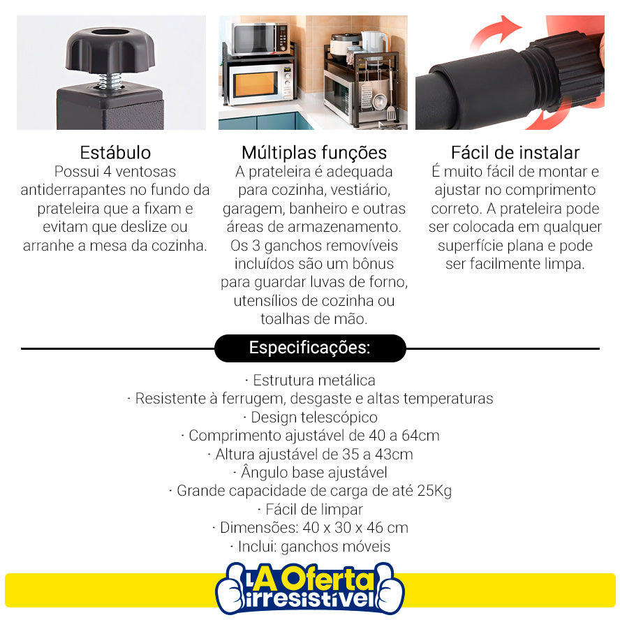 Rack Metálico Multiuso Decoteam Ajustável Para Microondas Rack Metálico Multiuso Decoteam Ajustável Para Microondas